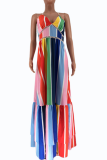 Red Sexy Striped Patchwork POLO collar Cake Skirt Dresses