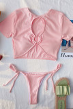 Pink Fashion Sexy Solid Strap Design Swimwears