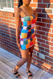 Multicolor Fashion Sexy Print Backless Spaghetti Strap Sleeveless Dress