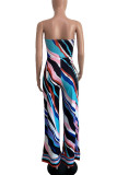 Multi-color Casual Print Patchwork Strapless Loose Jumpsuits