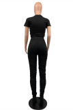 Black Fashion Casual Solid Bandage Fold O Neck Short Sleeve Two Pieces