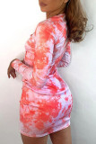 Red Sexy Print Hollowed Out Patchwork O Neck Long Sleeve Dresses