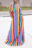Blue Casual Striped Patchwork Spaghetti Strap Straight Dresses