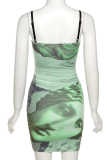 Pink Sexy Print Patchwork Spaghetti Strap Pencil Skirt Dresses