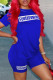 Blue Fashion Casual Letter Print Basic O Neck Short Sleeve Two Pieces