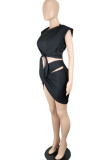 Red Sexy Solid Bandage Hollowed Out Patchwork Asymmetrical O Neck Sleeveless Two Pieces