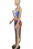 Multicolor Sexy Print Patchwork Asymmetrical Swimwears