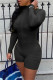 Black Fashion Casual Solid Basic Turtleneck Skinny Romper