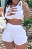 Pink Casual Solid Ripped U Neck Sleeveless Two Pieces