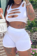 White Casual Solid Ripped U Neck Sleeveless Two Pieces