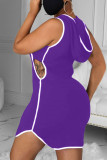 Purple Casual Solid Split Joint Asymmetrical U Neck Irregular Dress Dresses