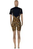 Yellow Fashion Casual Print Leopard Basic O Neck Short Sleeve Two Pieces