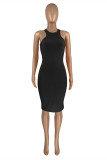 Yellow Sexy Casual Solid Vests O Neck Sleeveless Dress Dresses
