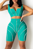 Green Sexy Solid Split Joint Zipper Collar Sleeveless Two Pieces
