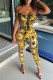 Yellow Fashion Sexy Print Backless Strapless Sleeveless Two Pieces