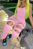 Pink Sexy Solid Patchwork Spaghetti Strap Skinny Jumpsuits