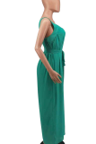Green Casual Solid Split Joint Spaghetti Strap Loose Jumpsuits