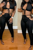 Red Sexy Solid Hollowed Out O Neck Short Sleeve Two Pieces