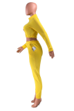 Yellow Sportswear Print Patchwork O Neck Long Sleeve Two Pieces