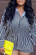 Black Casual Striped Split Joint Turndown Collar Long Sleeve Two Pieces