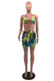 Blue Fashion Sexy Print Tie Dye Bandage Backless Swimwears