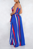 Blue Casual Striped Patchwork Spaghetti Strap Straight Dresses