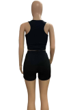 Black Casual Solid Split Joint O Neck Sleeveless Two Pieces
