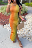 Yellow Sexy Print Patchwork O Neck Printed Dress Dresses