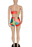 Red Sexy Print Patchwork Asymmetrical Swimwears