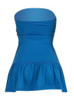 Red Sweet Solid Patchwork Flounce Strapless A Line Dresses