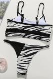 Black White Sexy Striped Print Patchwork Swimwears