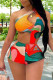 Red Sexy Print Patchwork Asymmetrical Swimwears