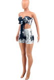 Black Sexy Print Patchwork Strapless Sleeveless Two Pieces