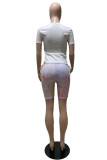 White Fashion Casual Print Strap Design O Neck Short Sleeve Two Pieces