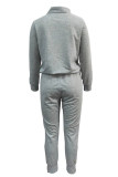 Light Gray Casual Sportswear Print Patchwork Mandarin Collar Long Sleeve Two Pieces