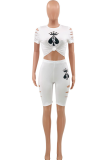 Red Casual Print Patchwork O Neck Short Sleeve Two Pieces