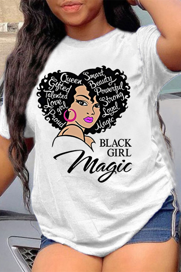 Black Fashion Casual Print Basic O Neck T-Shirts