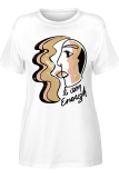 White Casual Print Patchwork O Neck T-Shirts