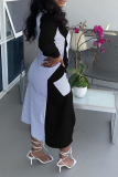 Red Casual Color Block Patchwork V Neck Irregular Dress Dresses