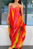 Red Sexy Print Patchwork Spaghetti Strap Straight Dresses