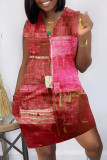 Red Fashion Casual Print Basic V Neck Vest Dress