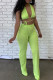 Fluorescent Green Sexy Solid Backless Strap Design V Neck Sleeveless Two Pieces
