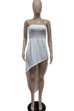 Blue Sexy Solid Patchwork Strapless Irregular Dress Dresses