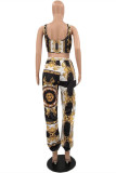 Multicolor Fashion Sexy Print Vests Pants U Neck Sleeveless Two Pieces