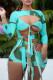 Cyan Fashion Sexy Print Bandage Hollowed Out O Neck Long Sleeve Dresses