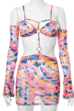 Colour Sexy Print Hollowed Out Off the Shoulder Pencil Skirt Dresses