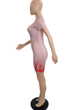 Pink Casual Print Letter O Neck Pencil Skirt Dresses