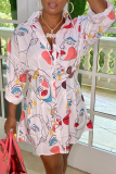 Pink Casual Print Patchwork Turndown Collar Shirt Dress Dresses