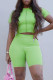 Green Fashion Casual Solid Basic O Neck Short Sleeve Two Pieces