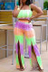 Multicolor Sexy Casual Print Backless Slit Spaghetti Strap Sleeveless Two Pieces